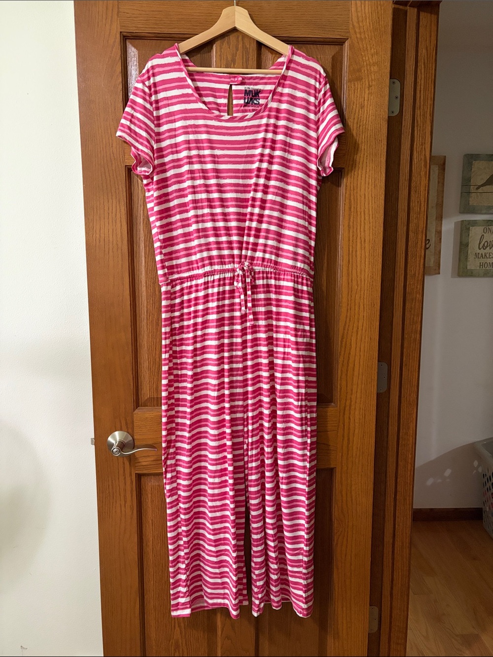 Muk Luks Pink Stripe Drawstring Waist Jumper